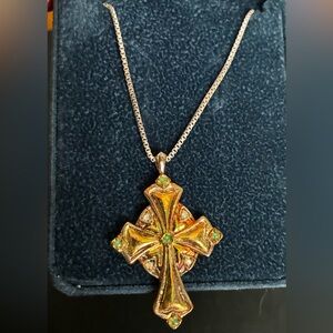The Bradford Exchange Irish Blessing Cross pendant Chain Gold Emerald Silver